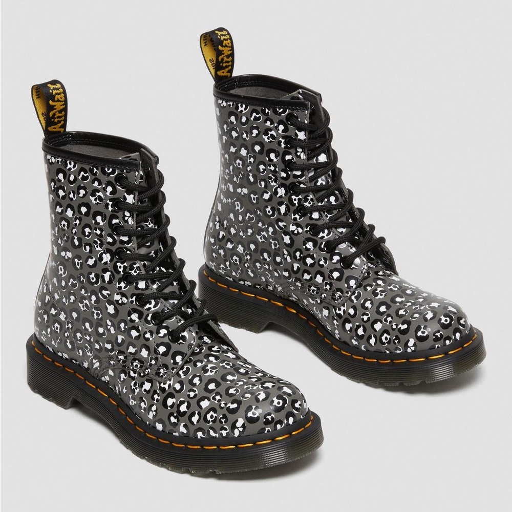 Dr. Martens Black & White Leopard Print 1460 Combat Boots